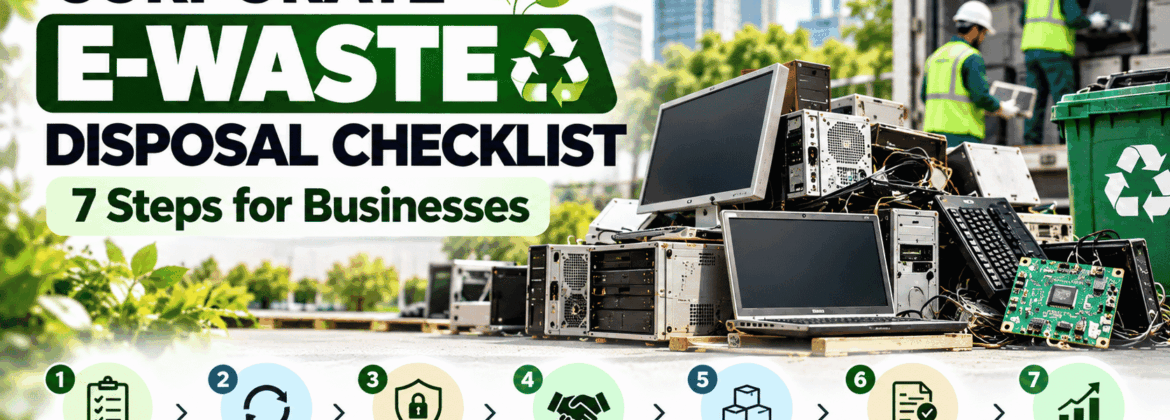 Corporate e-waste disposal checklist showing seven steps for responsible electronic waste management in India